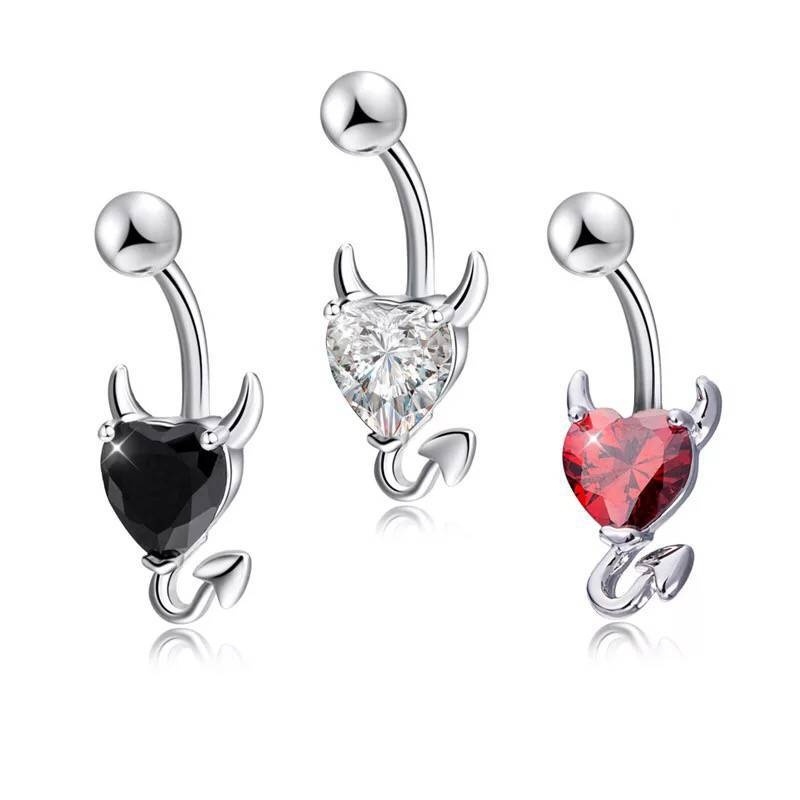 

Zircon Devil Heart Crystal Belly Button Rings Peach Heart Navel Ring Surgical Steel Navel Barbells Stud for Body Piercing Jewelry