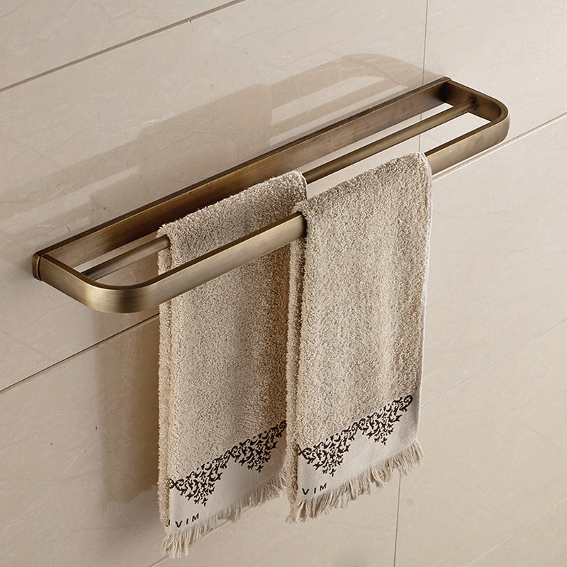 

Antique Brass Bathroom Towel Holder Double Towel Bar Rack Rail Wall Mounted Bathroom Accessories, As pic