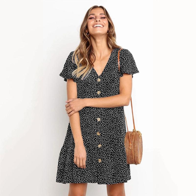 

Casual Cotton Beach Cover Up Women Tunic Summer Ladies Beachwear Sexy V Neck A Line Linen Buttons Short Mini Dress