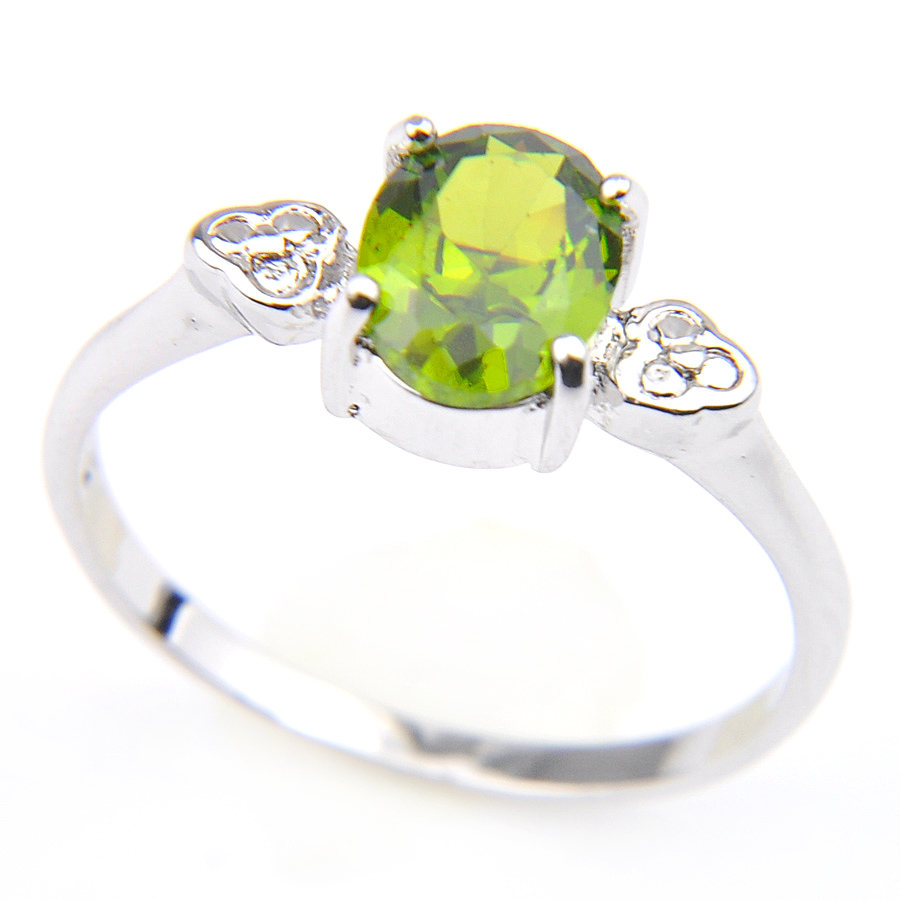 

LuckyShien Solitaire Gems Ring Oval Green Olive Rings Women 925 sterling silver rings Christmas Gift Jewelry
