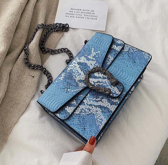 

Factory wholesale women bag snake chain bags color contrast leather messenger handbag fashion snakes leathers shoulder handbags