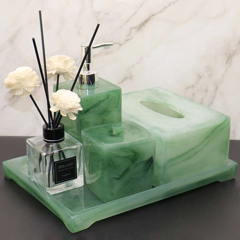 

Green Bathroom Accessories Set Toilet Tissue Box Hand Sanitizer Bottle Soap Dispenser Restroom Decoration Storage Tray To