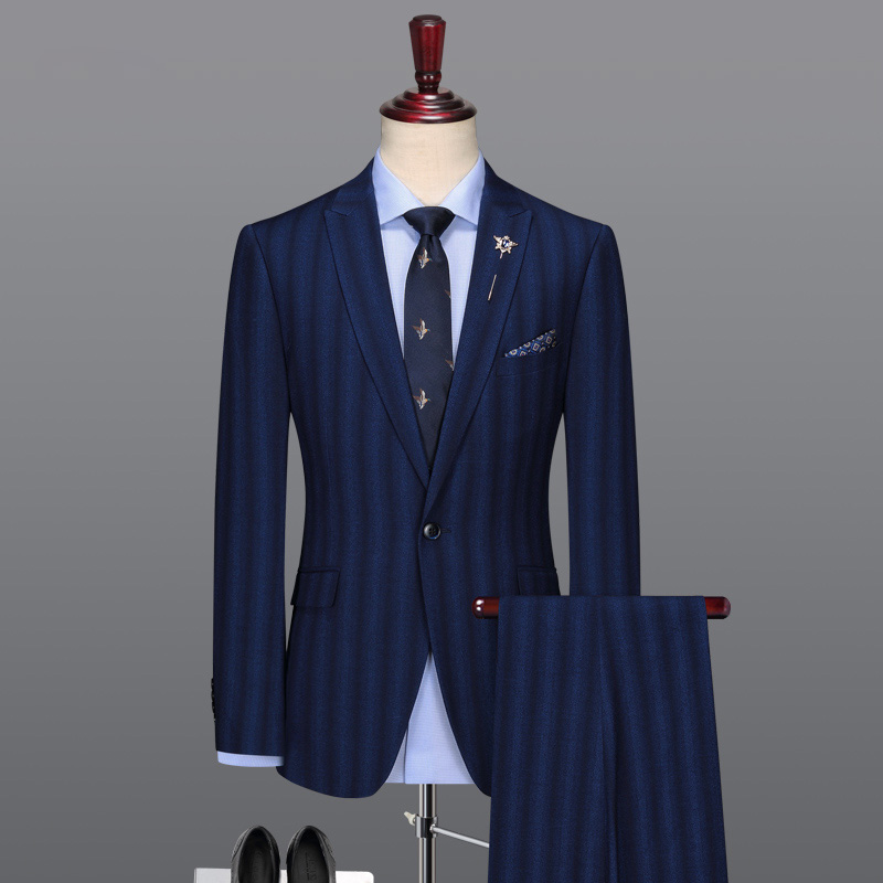 

men suit deep blue striped mens suits with pants vest suits men 2020 for wedding father day gift groom wear  plus, Blazer pant set