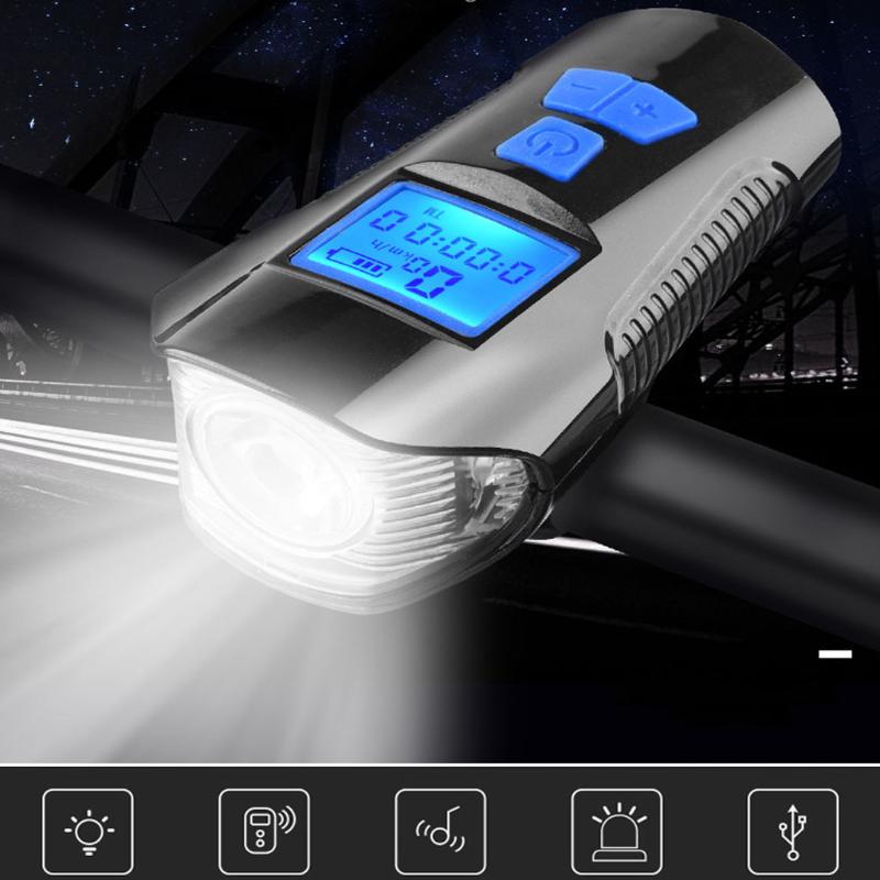 

Outdoor Cycling Bike Light Waterproof USB Charging Bike Front Light Handlebar With Speaker Code Table LCD Screen C19