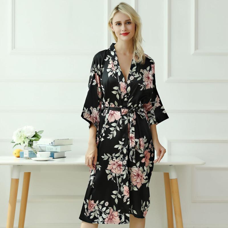 

Ladies long robe bathrobe autumn V-neck home service nightdress Korean version ladies nightgown silk morning robe cardigan, As pic