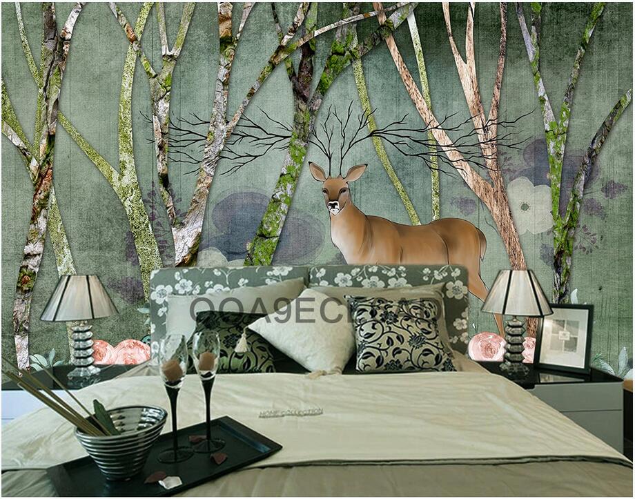 

3d stickers murals wallpaper custom photo European style forest elk American retro style background home decor 3d wall murals for walls 3 d, Non-woven
