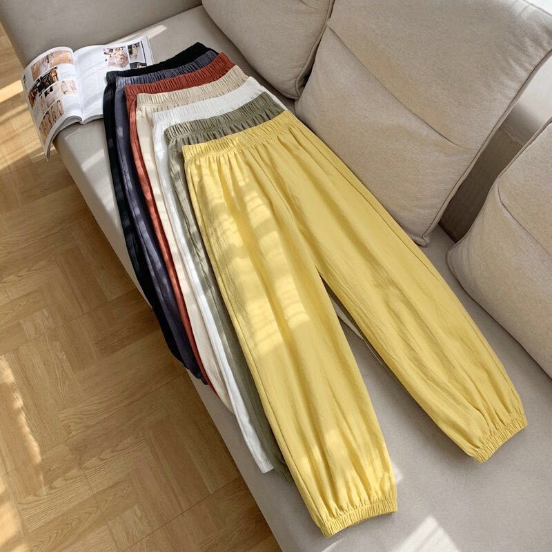 

Pants Women Summer Elastic High Waist Loose Casual Ankle-length Pants New 2020 Vintage 100% Cotton Linen Harem P701, Black