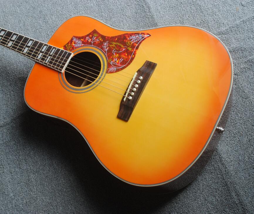

41 Inch Humming Vintage Sunburst Acoustic Electric Guitar, Fishman 101 PU, Split Parallelogram Inlay, Red Turtle Pickguard, Grover Tuners