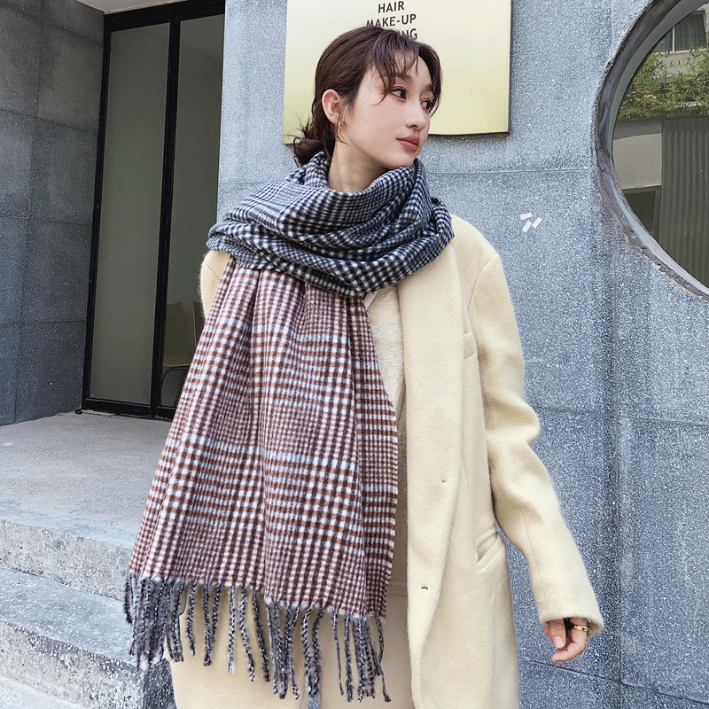 

Wholesale-Winter new houndstooth ladies scarf cashmere warm shawl tassel long section thickening student scarf Christmas luxury gifts