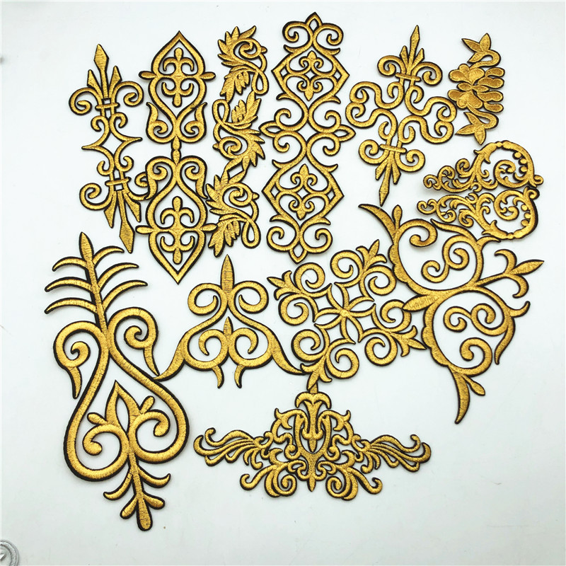 

50Pcs big gold and silver Floral Costume Trims Iron Sew On Embroidery Patch Lace Applique DIY for craft