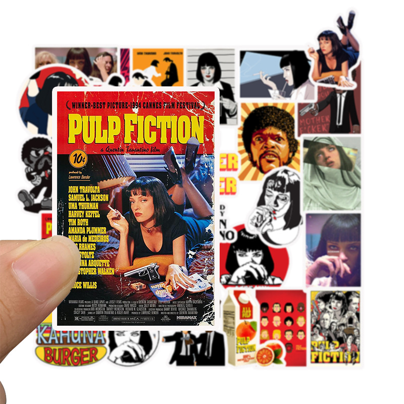 

50 pcs/lot Car Stickers Pulp Fiction For Laptop Skateboard Pad Bicycle Motorcycle PS4 Phone Luggage Decal Pvc guitar Stickers, Multi colors
