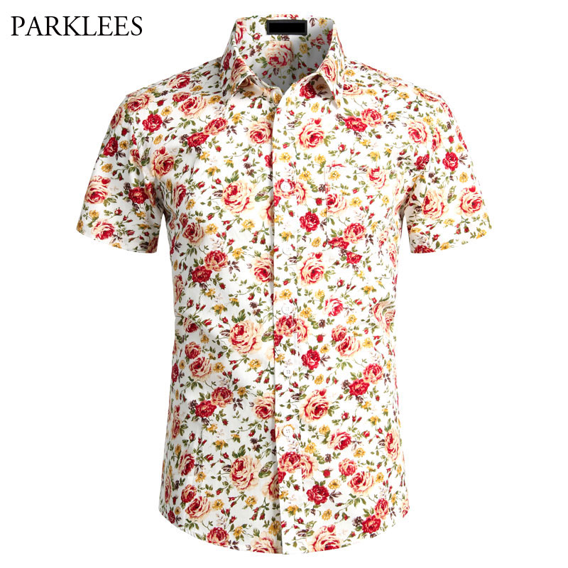 

Summer Mens Short Sleeve Hawaiian Shirts Casual Cotton Floral Shirts Casual Regular Fit Beach Hawii Holiday Party Camisas, Black