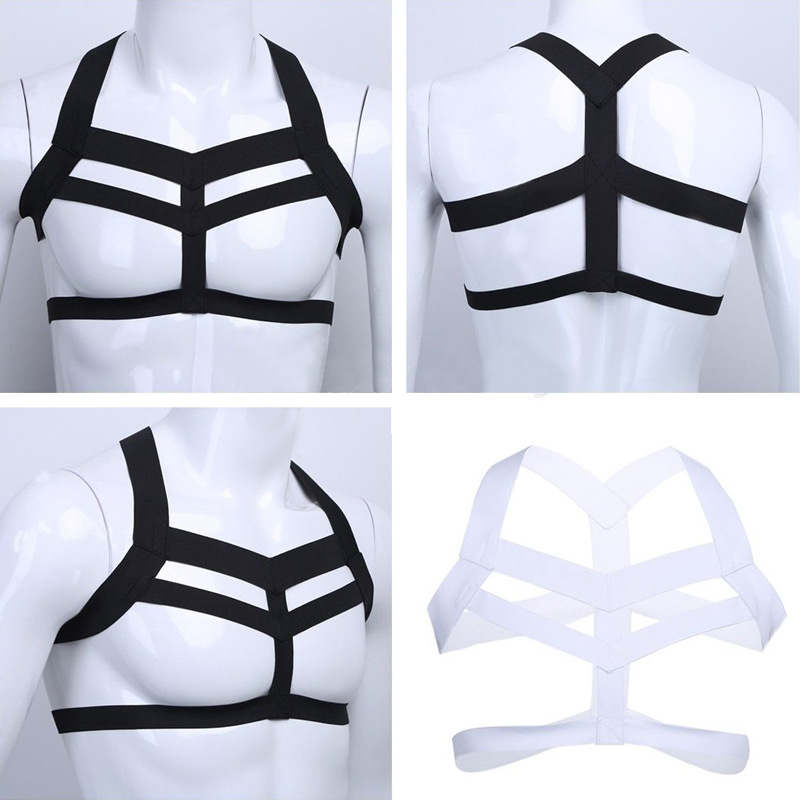 Mens Chest Harness Crop Top Elastic Body Shapers Stage Costume Gay Bondage Lingerie Halter Neck Hollow Out Nightclub Streetwear
