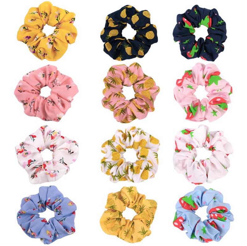 

Scrunchie Headband Printed Hair Band Elastic Hair Ties Ponytail Holder Headwear Fashion Accessories Strawberry Pineapple 13 Designs DW5028, As pictures