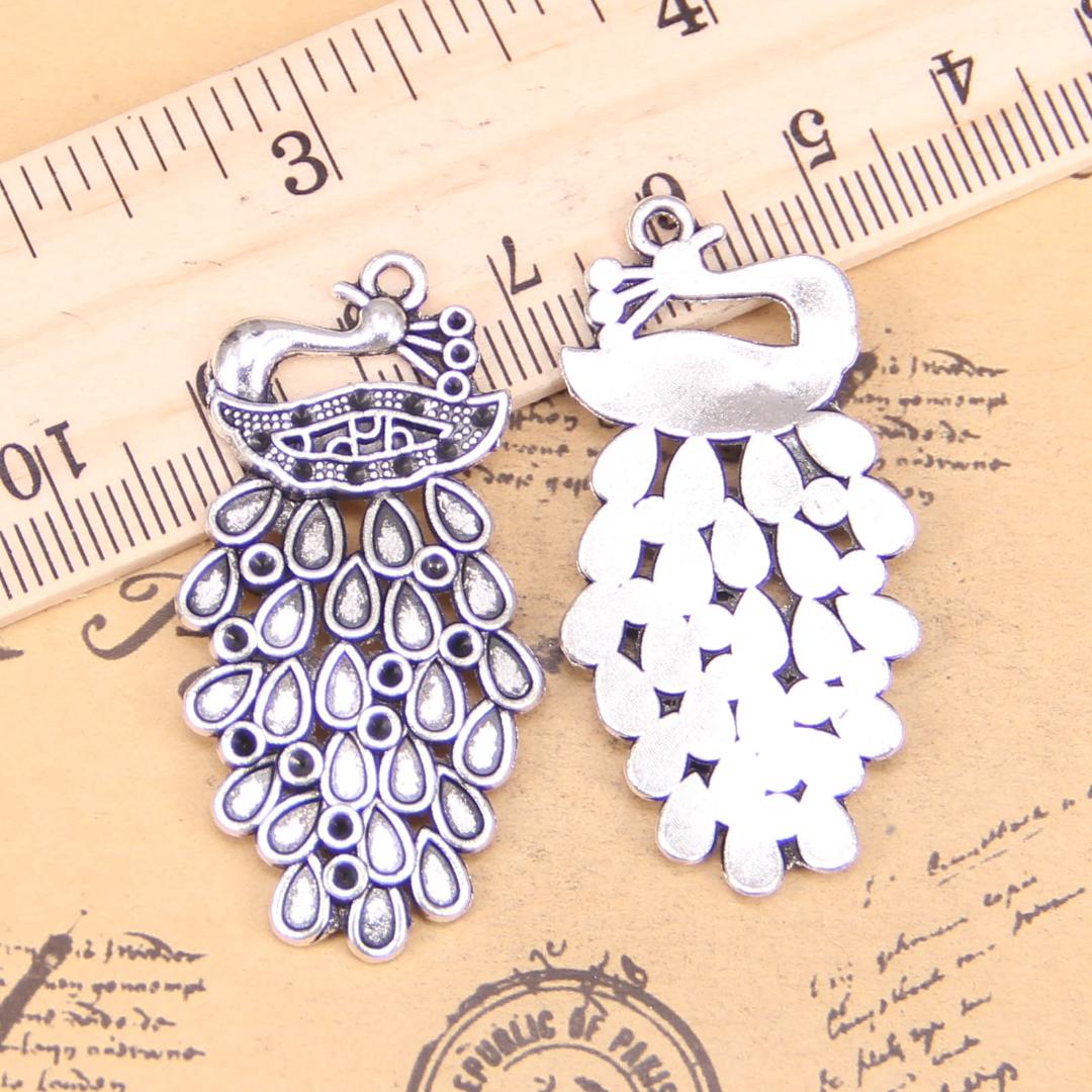 encantos Pluma de Pavo Real 5 un antiguo plata tibetana Colgantes de pluma 71x28mm