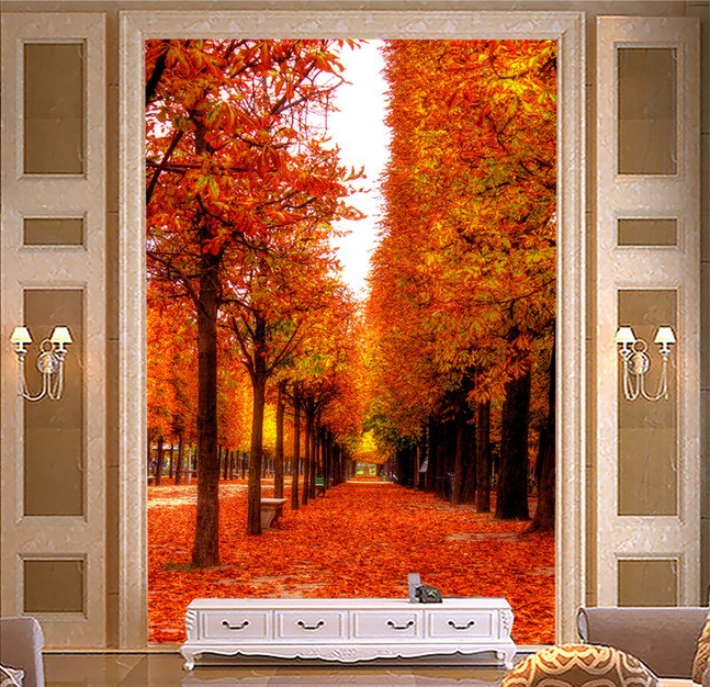 

WDBH 3d wallpaper custom photo Avenue red autumn forest view porch background home decor living room 3d wall muals wall paper for walls 3 d, Non-woven
