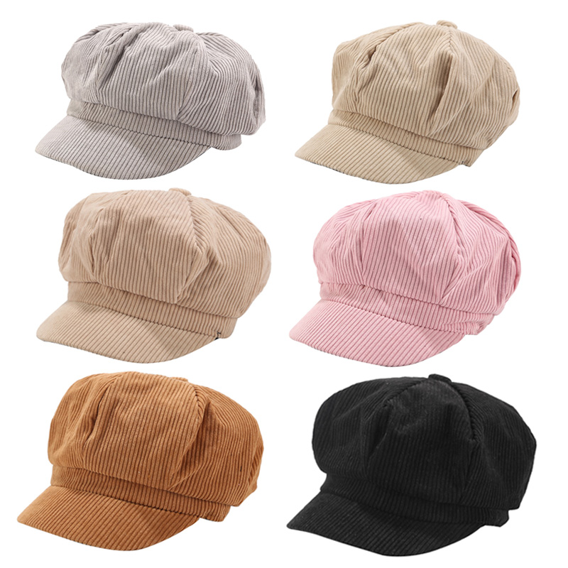

New Autumn Women Vintage Corduroy Cap Gorros Mujer Invierno Fashion Ladies Solid Color Casual Hat For Winter, Pink