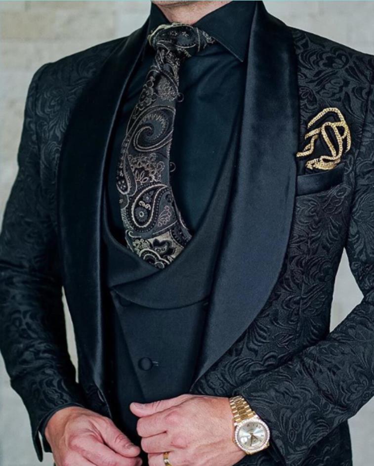 

Mens Wedding Suits 2019 Italian Design Custom Made Black Smoking Tuxedo Jacket 3 Piece Groom Terno Suits For Men, Black;gray