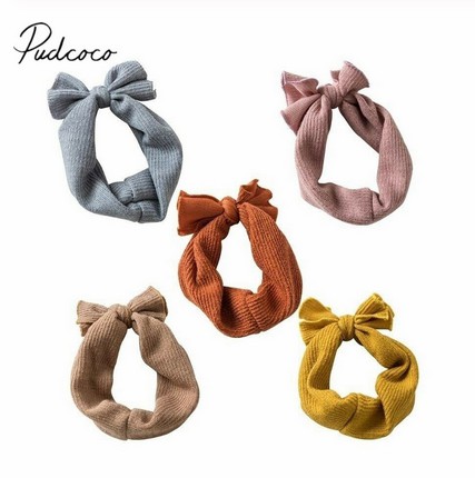 

2020 Baby Accessories Baby Girls Kids Solid Turban Knot Bow Hair Bands Head Wrap Knitted Headband Wholesale Gift, As photo