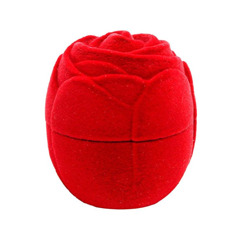 

Rose Flower Flocking Ring Box Holder Wedding Valentine Gift Packing Case, As pic