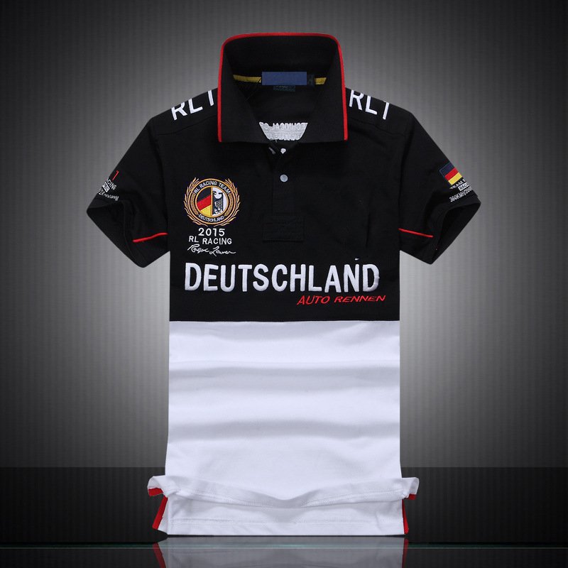 

US size summer hot sale men's polos embroidery casual racing tees breathable cotton short sleeve shirts drop shipping, Clear
