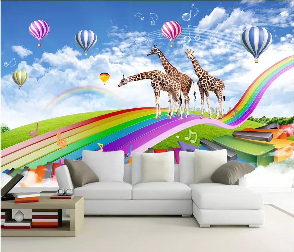

3d wallpaper custom photo mural Children Room Giraffe Rainbow Bridge Fantasy 3D TV Background Wall landscape 3d home improvement, Pictures show
