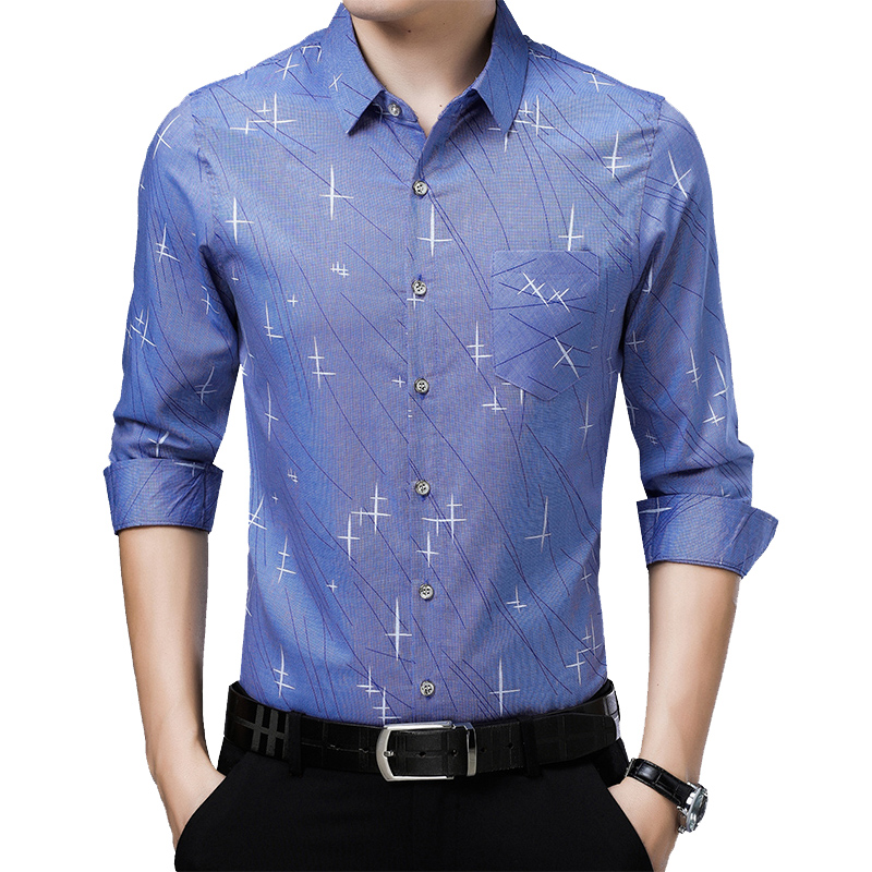 

2020 New Casual Shirts Men Slim Fit Male Pink Social Shirt Spring Long Sleeve Camisa Masculina Men Clothing E065, Blue