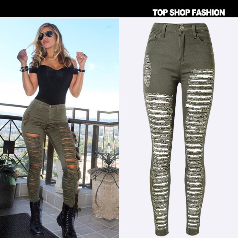 Distribuidores De Descuento Pantalones Rotos Verde Militar