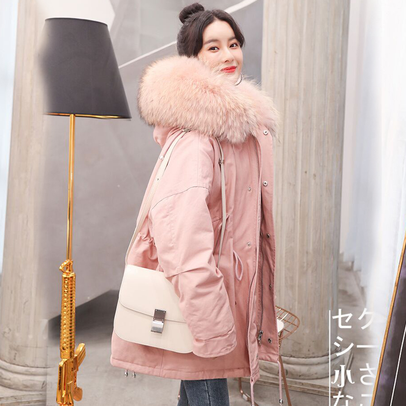 

90% White Duck Down Jackets 2018 Winter Coat Women Large Real Fur Collar Hooded Long Warm Windproof Female Parka Outerwear, Beige