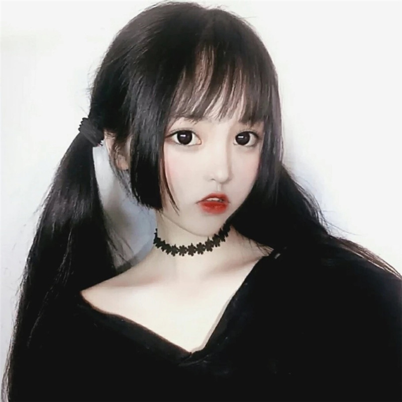 

Ji hair wig female long straight hair jellyfish head air bangs cosplay daily soft sister Lolita Japanese Temperature Fiber Hair, Black