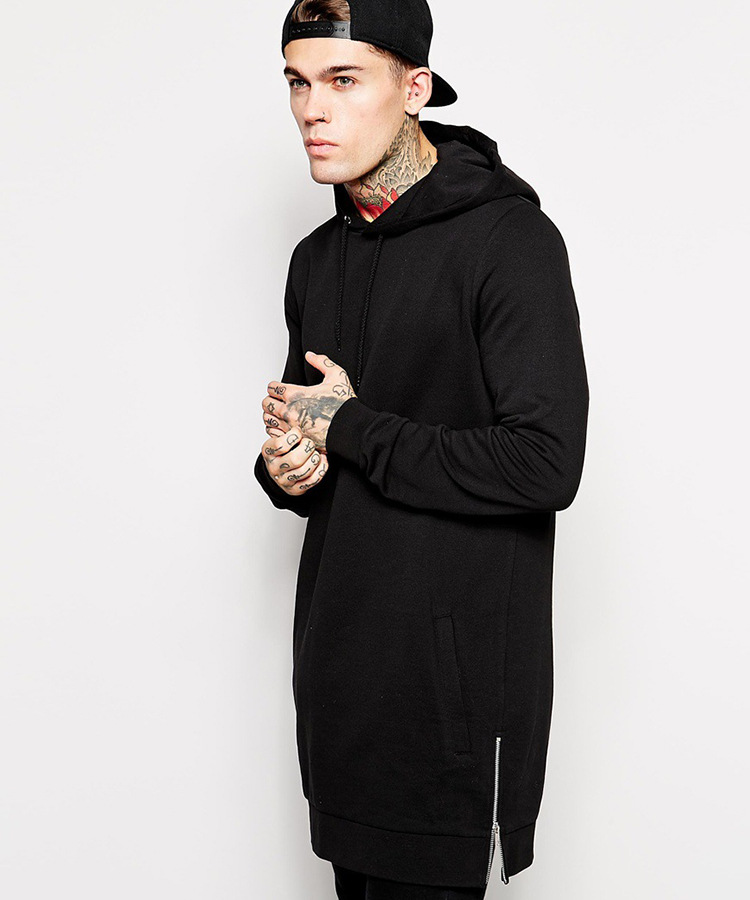 Sweats à capuche pour hommes avec poches zippées latérales étendues pull à manches longues à capuche solide décontracté Hip Hop grande taille S-