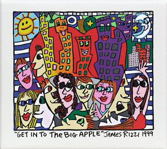 

James Rizzi GET INTO THE BIG APPLE Home Decor Handpainted Oil Painting On Canvas Wall Art Canvas Pictures 191223
