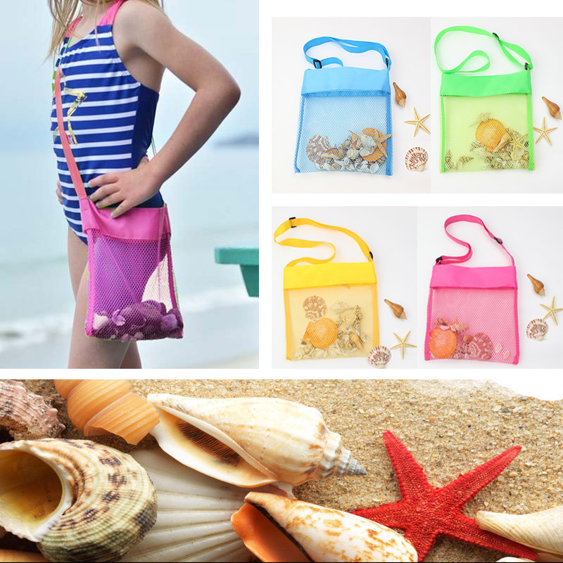 

Summer sand away Storage Mesh Bag For Kids Children Beach Shell seashell Toys Net Organizer Tote Bag Portable adjustable Shoulder Bags