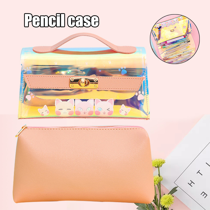 

Holographic Makeup Cosmetic Bag Iridescent Large Makeup Pouch Travel Organizer Pencil Case 2pcs Set QJY99