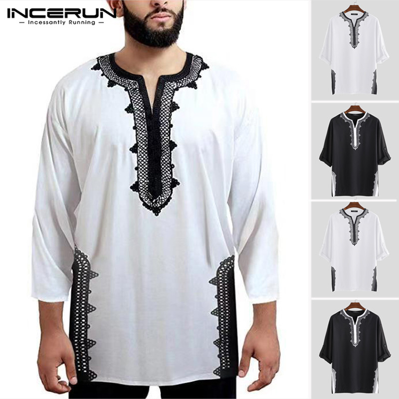 

Ethnic Clothing INCERUN African Style Men Long Sleeve T Shirts Printing V Neck Loose Breathable Dashiki Tops 2021