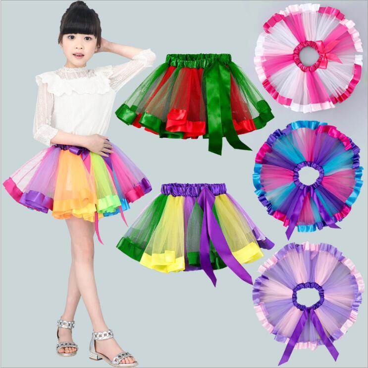 

Girls Tutu Skirts Princess Ballet Skirt Kids Designer Clothes Baby Rainbow Mini Skirts Stage Dance Wear Pettiskirts Belt Dance Skirt, Mixed color