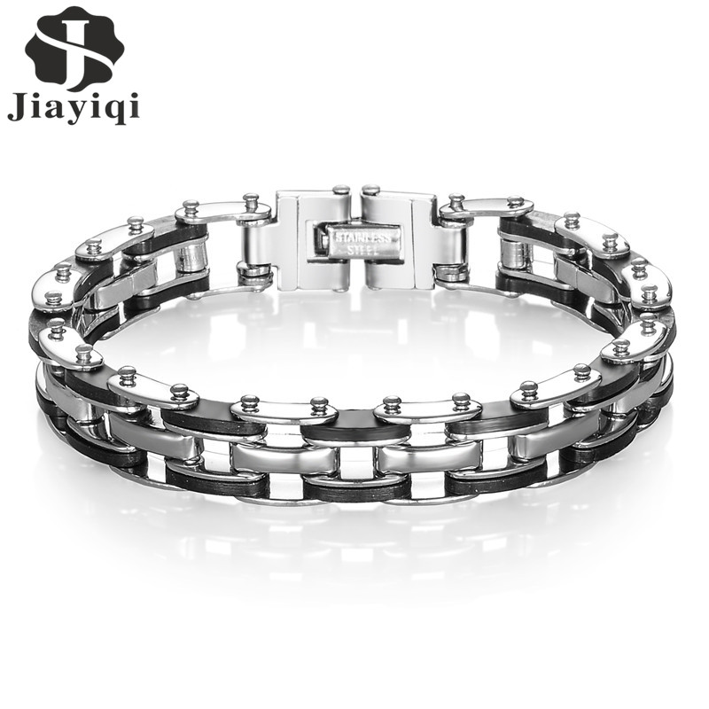 

Anklets Jiayiqi Mens Bracelets Fashion Male Jewelry Bangles Silicone & Stainless Steel Bracelet Motorcycle Chain Link Men Armband