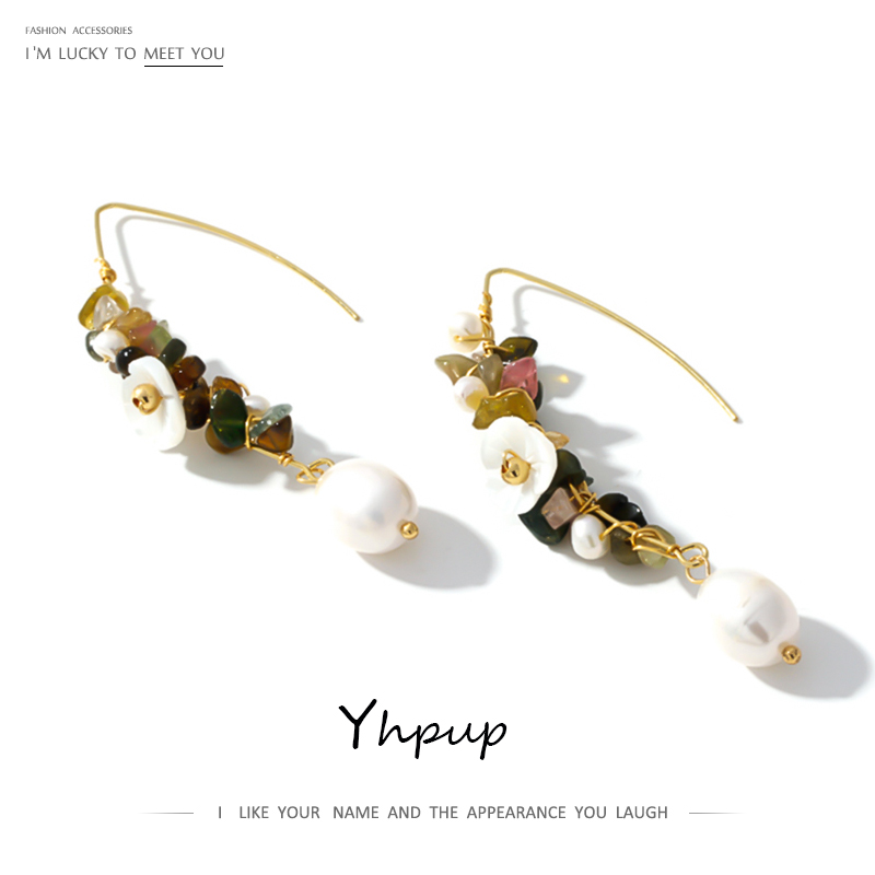 

Dangle & Chandelier Yhpup Trendy Copper Natural Pearls Stone Earrings Long Pins Shell Flower Brincos For Female Party Jewelry Gift