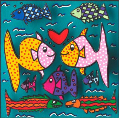 

James Rizzi - FISH CAN FALL IN LOVE Home Decor Handpainted Oil Painting On Canvas Wall Art Canvas Pictures 191221
