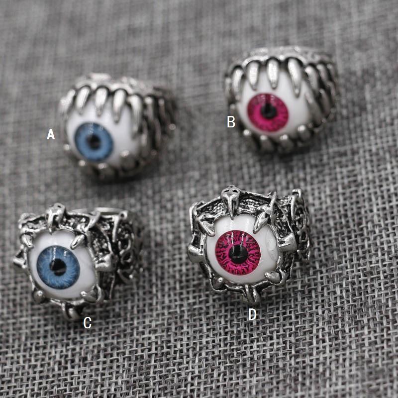 

Stainless Steel Biker Ring Devil Eyeball Halloween Party Props Men Jewelry, Silver