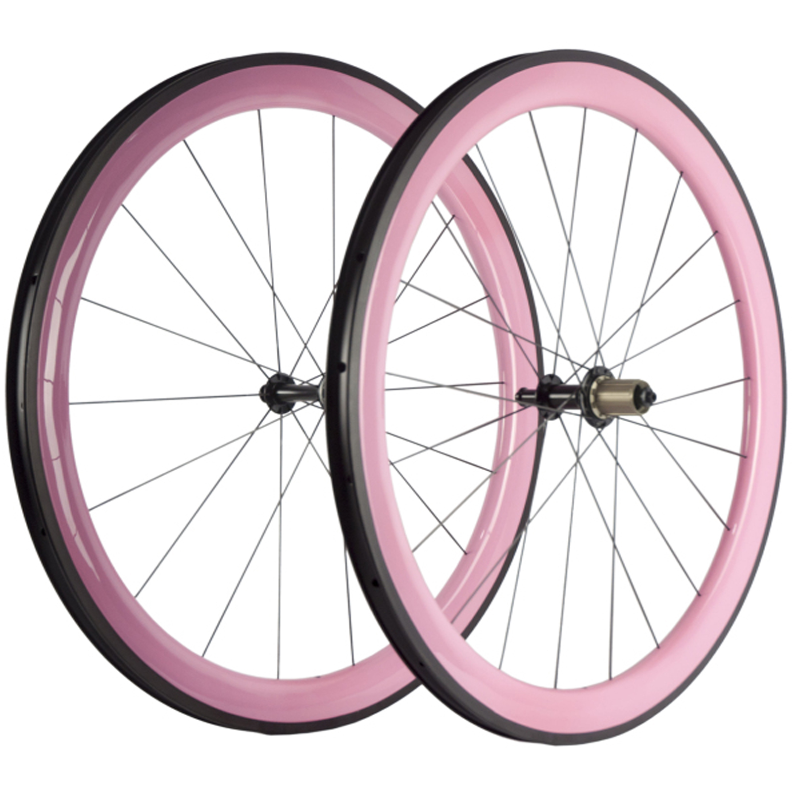 

700C Clincher/Tubeless/Tubular 50mm Depth Carbon Wheelset 25mm Width Carbon Wheels Road Bicke Pink Paint Wheels Inner Holes