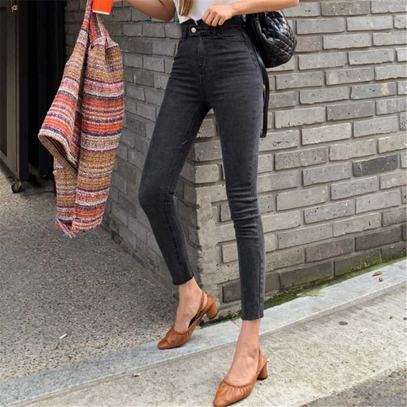 

2020 new black high waist jeans for women button jeans for women elastic skinny pencil pants plus size