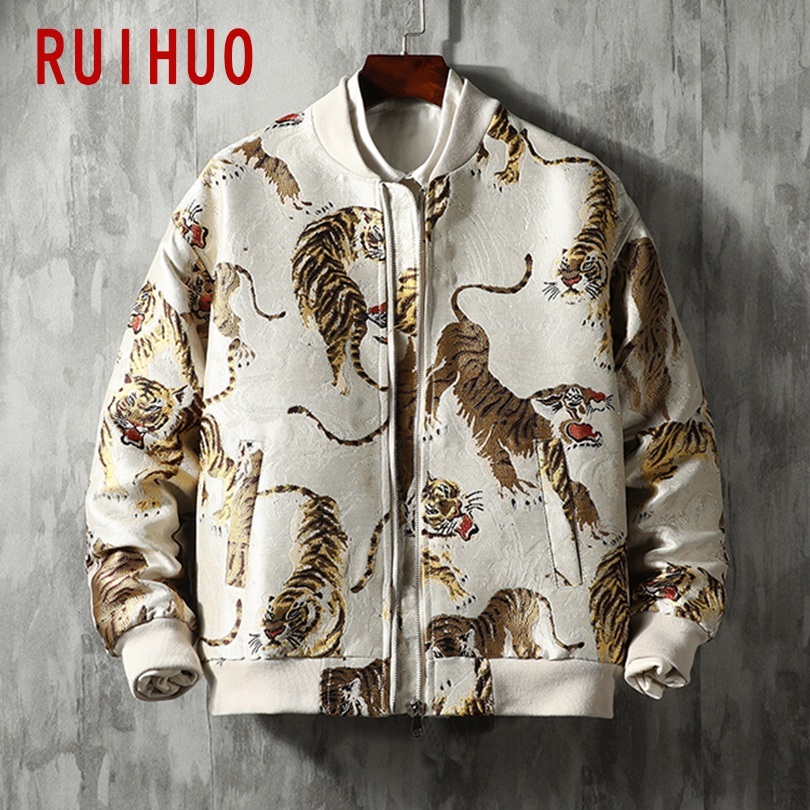 

RUIHUO Tiger Embroidery Jacket Men Coat Streetwear Bomber Jacket Men Hip Hop Winter Coat Men Jackets Coats 5XL 2020 Spring New T200502, Light blue
