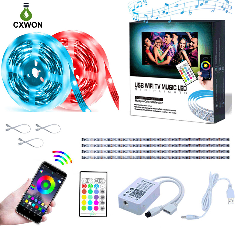 

LED Strip SMD5050 RGB Music TV Backlight light WIFI Strips 5V 1M 2M 0.5M*4 30LEDs/M USB Power Supply
