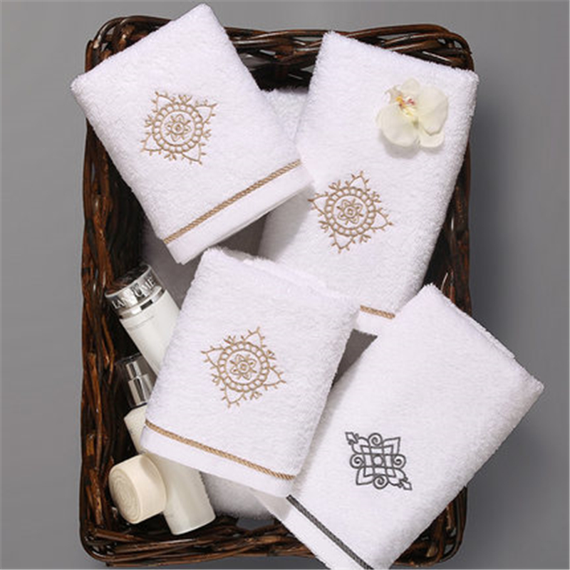 

Five star hotel white towel cotton embroidered face towel adult male and female household, Grey 2 piece