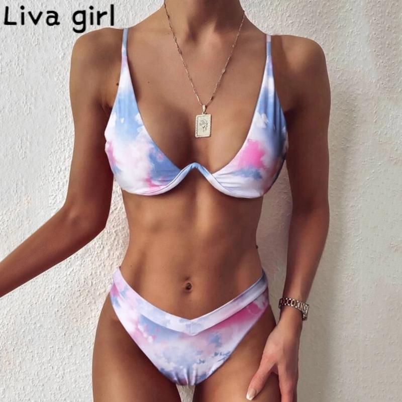 

Liva girl Sexy Purple Plus Bikini Push Up Padded Swimsuit Halter Bandeau Summer Monokini Swimsuit Bathing Suit Brazilian Biquini