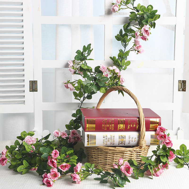 

2m Rose Artificial Flower Silk Roses Vine Leaves fake flower rattan For Wedding Decoration Home Hotel Hanging Decoration, White