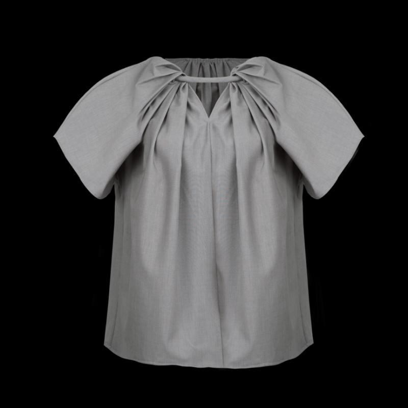 

Women T-shirt Spring / Summer 2020 New T-shirt Ring-shaped Pleated Neckline White Short-sleeved, Gray