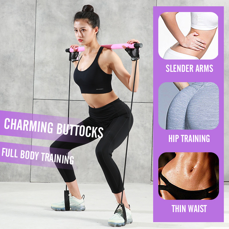 

Pilates stick resistance band yoga rally stick portable home fitness yoga gym body abdomen Pilates stretch sports rally bar, Pink