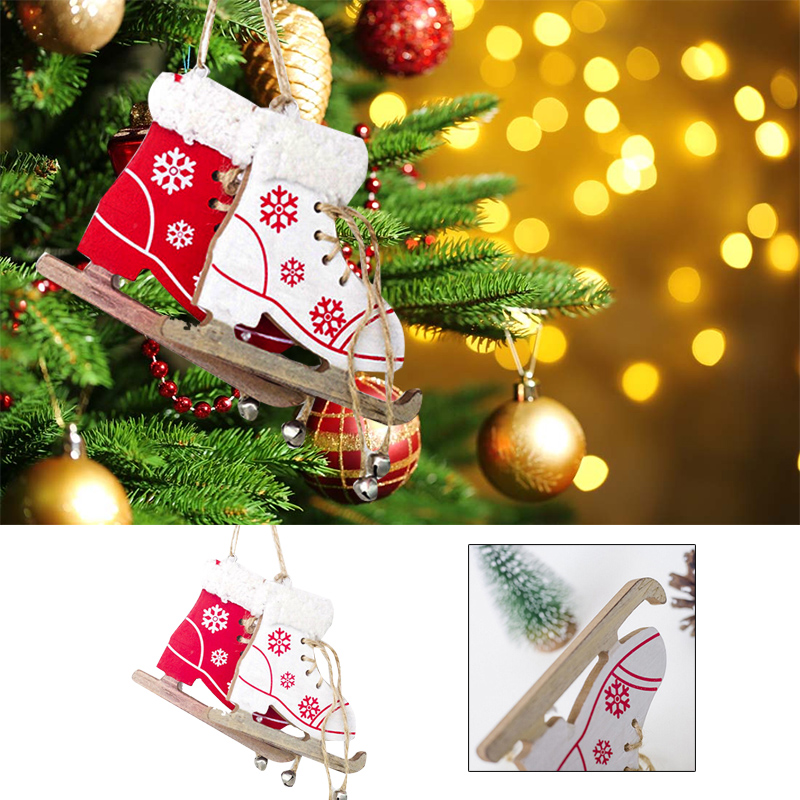 

Ski Shoes Pendant Christmas Skates Pendant Xmas Tree Ornament Unique Creative Wooden Colorful Painting Home Decor